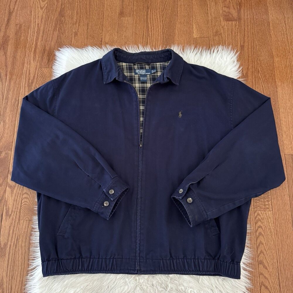 Vintage Polo Ralph Lauren Harrington Bomber Jacket Men’s XXL Navy Plaid Lined